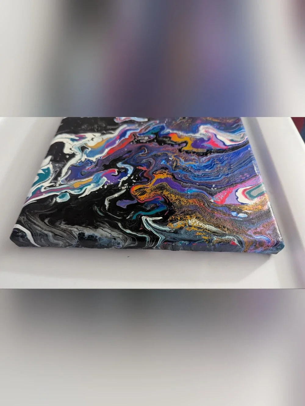 Abstract Fluid Pour Painting Blue Black Acrylic 8